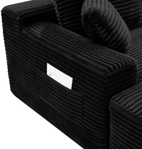 95-Inch U-Shaped Right Facing Corner Compressed Sofa Modular Sectional Boneless Cloud Sofa Floor Foam Couch W/Chaise Lounge & Ottoman, Corduroy Corner Boneless Cloud Couch