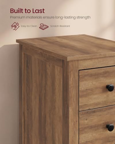 VASAGLE Side End Table with 3 Storage Drawers, Nightstand Farmhouse