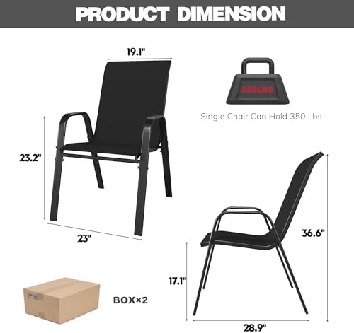Stackable Patio Chairs Set of 8, Black