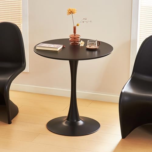 Round Dining Table, 27" Circle Tulip Table with Thickened Tabletop & Metal Pedestal, Mid Century Modern Bistro Table for Kitchen, Small Places, Living Room, Cafe (Black)