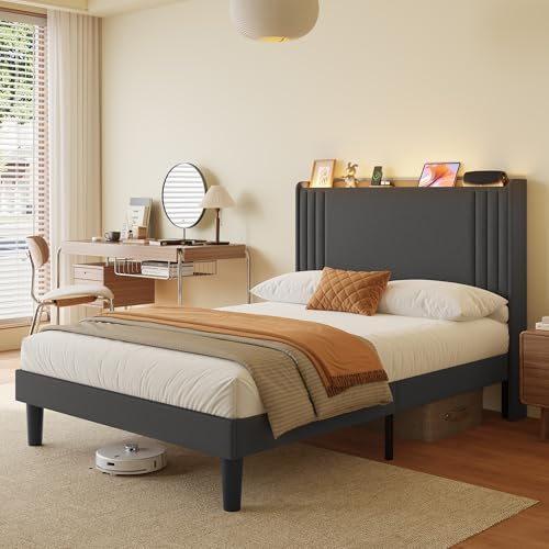 Gizoon Full Bed Frame with Charging Station and LED Lights