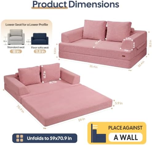 COMAX Convertible Futon Sofa Bed, 59" Folding Boneless Loveseat Small Couch