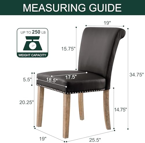 CHUN YI Dining Chairs Set of 6, Faux Leather Dining Room Chairs, Upholstered Modern Kitchen Parsons Chairs for Dining Room with Sturdy Wood Legs, Vintage Grey