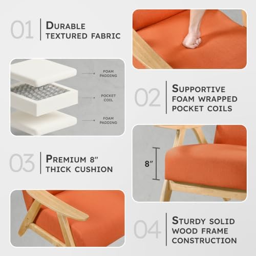 Lexicon Mid Century Modern Accent Chair with Natural Wood Frame, Orange