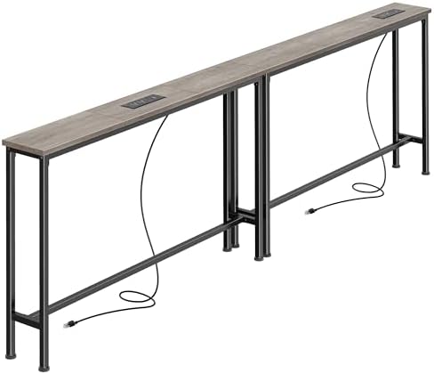 SUPERJARE 78.8 inch Narrow Behind Couch Table with 2 Charging Stations