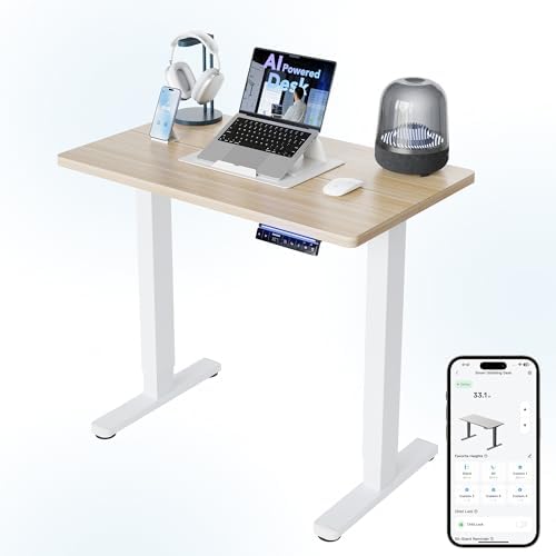 HUANUO AI-Powered Electric Standing Desk with Smart APP, Work with Alexa & Google, Adjustable Height, 6 Memory Settings, Sedentary Reminder, Ergonomic Sit-Stand Desk, 32-inch, Light Walnut | AI App & Voice Control via Alexa, Google Assistant & Siri Sho...