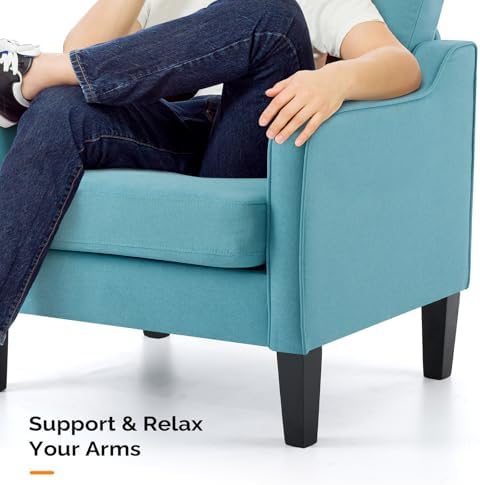 VINGLI Accent Chair, Linen Upholstered Teal Blue Armchair for Living Room