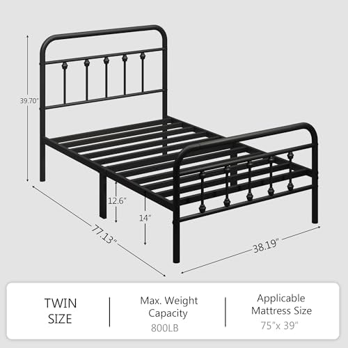 zunatu King Size Metal Bed Frame, Victorian Style Headboard and Footboard
