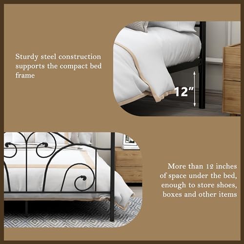 Full Size Four-Poster Metal Canopy Bed Frame,Black