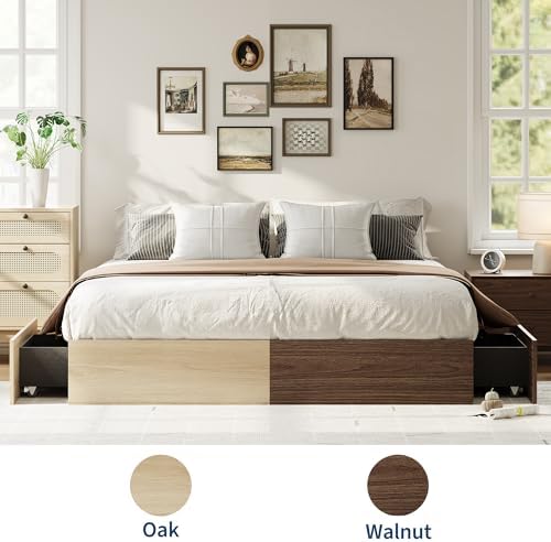 GarveeHome Wood Platform Bed Frame, Full Bed Frame with 2 Drawers