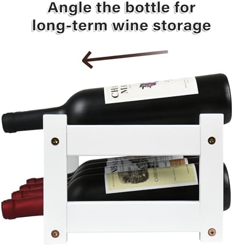 VASMIA Wine Rack, 2-Tier Bamboo Wine Racks Countertop Cabinet Wine Holder Wine Storage Shelf for Pantry Kitchen Bar, White