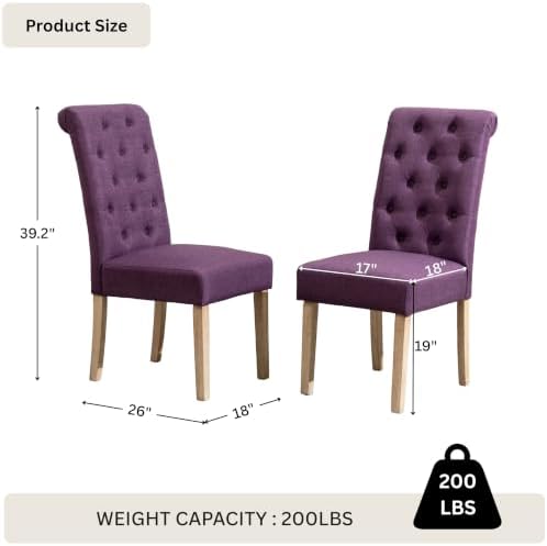 Roundhill Furniture Habit Solid Wood Tufted Parsons Purple Dining Chair, Set of 2
