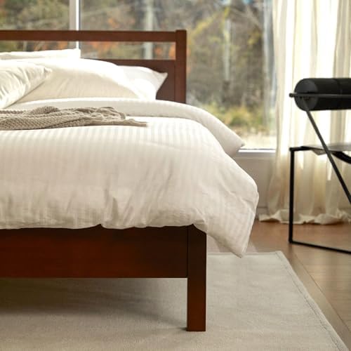 LIFEMENT Signature Wood Platform Bed Frame with Headboard, Essential, Noise Free, Under Bed Storage, No Box Spring Needed, Easy Assembly (Walnut, Twin)