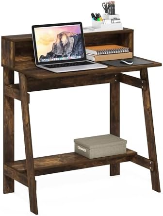 Furinno Simplistic 32" Wide Desk, Gaming Desk with Shelf, Amber Pine