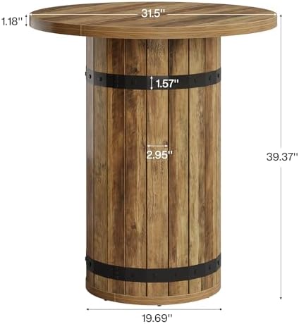Tribesigns Round Bar Table, 39.4-Inch Bar Height, Bistro Pub Table