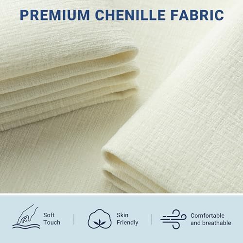 Allewie Full Size Chenille Lift Up Hydraulic Storage Bed Frame Cream White