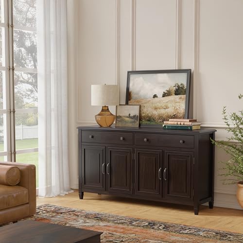 SIMPLIHOME Connaught 67" Sideboard Cabinet in Dark Chestnut Brown