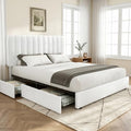 VECELO Full Size Upholstered Bed Frame with 4 Drawers and Headboard, Velvet Platform Storage Bedframe, Wooden Slats Support, No Box Spring Needed,White