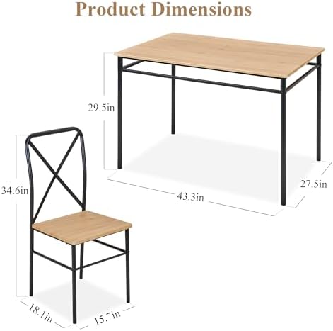 VECELO Dining Table Set for 4, 5-Piece Wood Kitchen Table with Chairs for Small Space, Breakfast Nook, Space-Saving, Natural Black