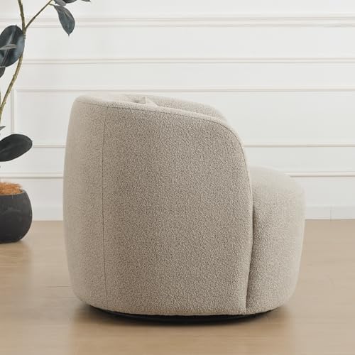 KINWELL 34" W Sherpa Swivel Barrel Accent Chair with Pillow, Taupe Gray