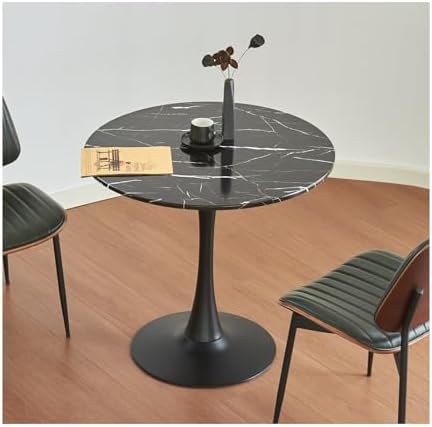 Round Dining Table, 31.5" Circle Tulip Table with Thickened Tabletop & Metal Pedestal, Mid Century Modern Bistro Table for Kitchen, Small Places, Living Room, Cafe (Faux Marble Black)