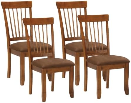 Signature Design by Ashley Haddigan Dining Chairs Set of 4, Cushioned Rake Back Side Chairs, Faux Leather Upholstered Wood Frame, for Kitchen, Dark Brown