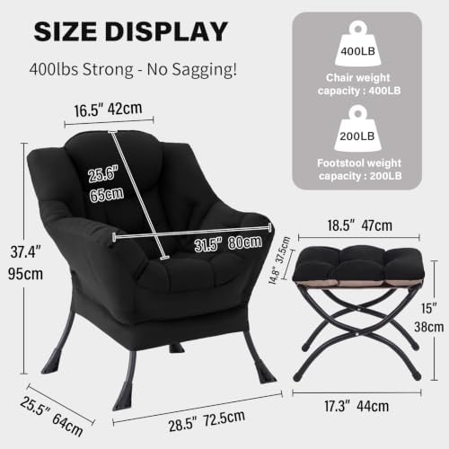 Tiita Lazy Chair with Ottoman, Comfy Reading Accent Chair, Black