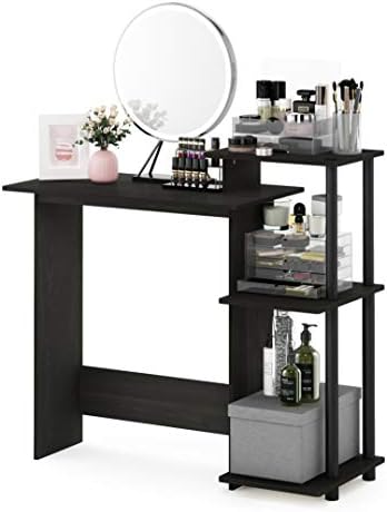Furinno EFFICIENT Desk, 28.6" Wide Gaming Desk with 3 Open Side Shelves, Laptop Notebook Computer Desk, Office Desk for Home Office, Study Room, Dorm, Bedroom, Dark Espresso