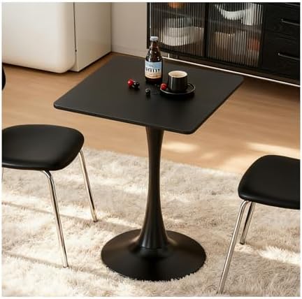 Square Dining Table, 24" Tulip Table with Thickened Tabletop & Metal Pedestal, Mid Century Modern Bistro Table for Kitchen, Small Places, Living Room, Cafe (Black)