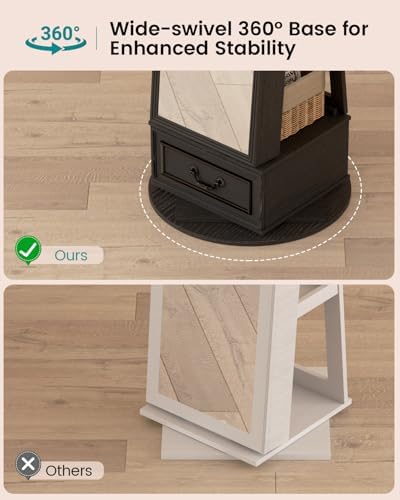 Vlsrka Mirror Jewelry Cabinet Standing with Lights, Lockable, Swivel, Black | Standing Jewelry Armoire with Full Length Mirror, Large Jewelry Organizer Storage with Foldable Makeup Shelf, 3 LED Lights