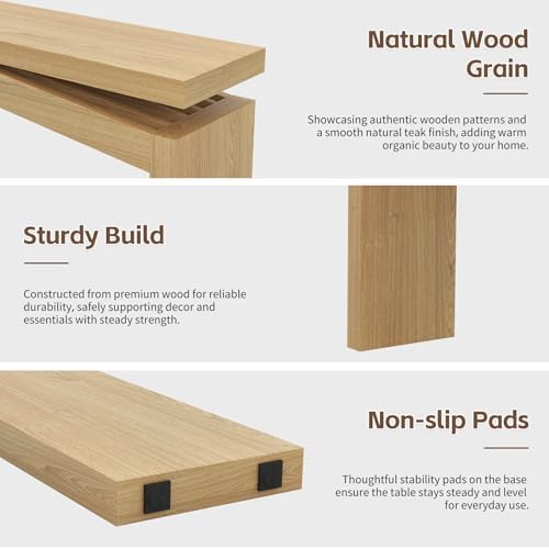 Epecoya Wooden Extra Long Console Tables for Living Room, Natural Teak