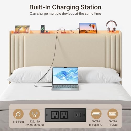 Gizoon Queen Bed Frame with Charging Station and LED Lights
