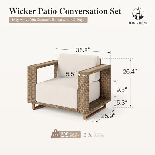 HERA'S HOUSE 2-Piece Patio Furniture, Outdoor Chair with 10" Thick Cushions