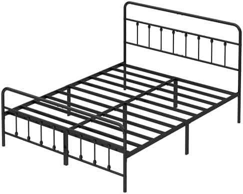 Full Size Metal Bed Frame with Headboard and Footboard,Black