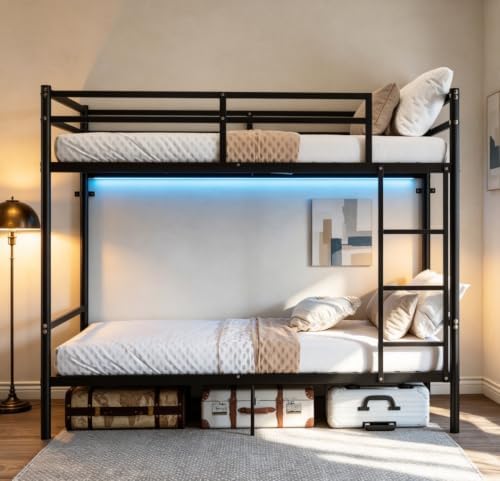 Bellemave Twin Over Twin Bunk Beds, Metal Bunk Bed Frame with Ladder and Guardrail for Kids, Adults, Black