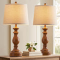 PARTPHONER Traditional Table Lamp Set of 2, Rustic Farmhouse Table Lamps for Living Room Bedroom, 27" Bedside Desk Lamps Vintage Nightstand Lamps with Linen Shades, Wood Grain