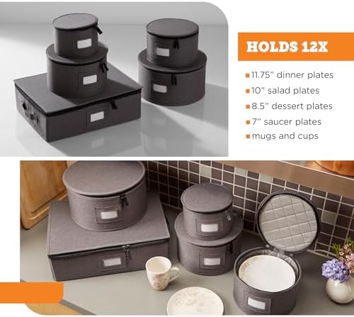 storageLAB 5-Piece China Storage Set | Plates & Mugs | Woven Linen | Gray