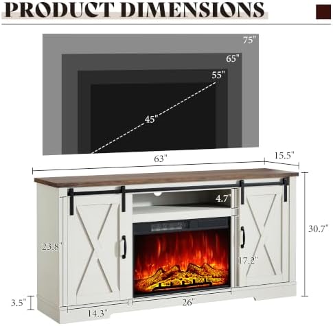 AMERLIFE Fireplace TV Stand with Sliding Barn Door for TVs up to 75"