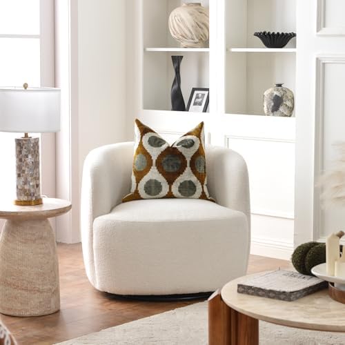 KINWELL 34" W Boucle Swivel Barrel Chair with Toss Pillow, Beige