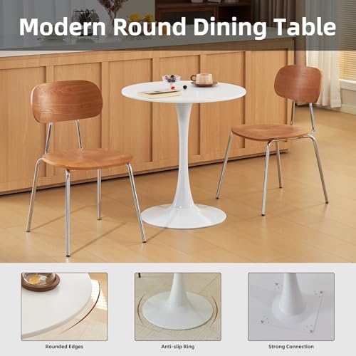 Round Dining Table, 27" Circle Tulip Table with Thickened Tabletop & Metal Pedestal, Mid Century Modern Bistro Table for Kitchen, Small Places, Living Room, Cafe (White)