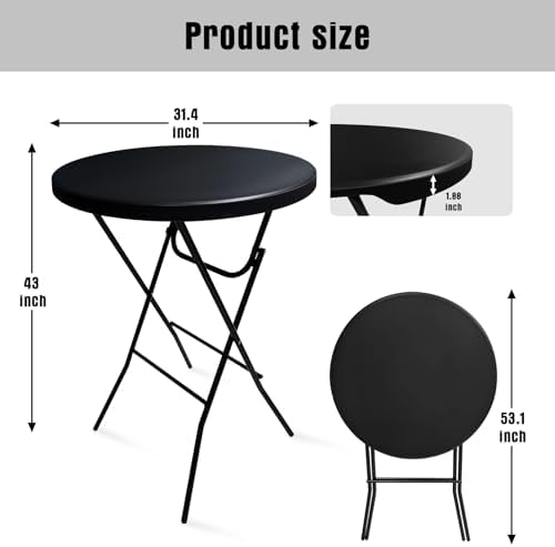 GUAGUA 32in Folding Cocktail Table, Bar Height, Round,High Top, Black