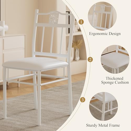 VECELO Dining Table Set for 4, 5-Piece Wood Kitchen Table with Upholstered Padded Chairs for Small Space, Breakfast Nook, Space-Saving, White