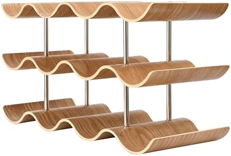 Countertop Wine Rack - 12 Bottle Freestanding Wine Bottle Holder Stand - 3 Tier Wooden Wine Storage Rack - Wavy Wine Organizer for Cabinet Pantry Home Kitchen Bar