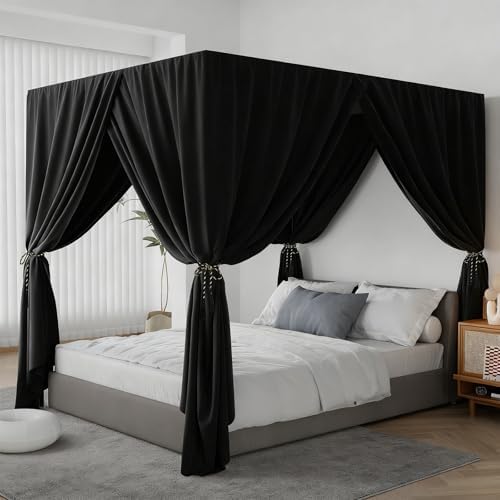 Black Canopy Bed Curtain 4 Corner Post Bed Curtains, King