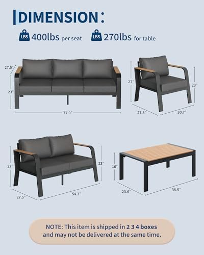 Garvee Aluminum Outdoor Patio Furniture Set with Coffee Table 7 Seats