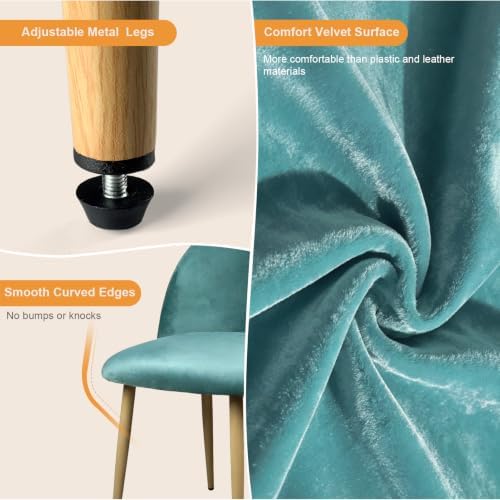 Big Dining Room Chairs Set of 2, Velvet Upholstered Modern Living Room Chairs with Metal Legs & Ergonomic Curved Backrest, Mid-Century Kitchen Chairs for Bedroom, Apartment, Mint Green