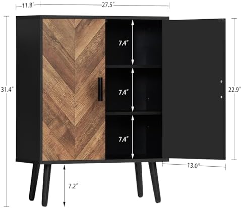 Iwell Storage Cabinet with 2 Shelves & Doors, Sideboard Buffet Cabinet with Storage, Entryway Cabinets, Accent Cabinets for Living Room, Dining Room, Entryway, Black