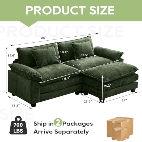 Oprisen 86" Modular Sectional Sofa, Comfy Deep Cloud Couch with Ottoman