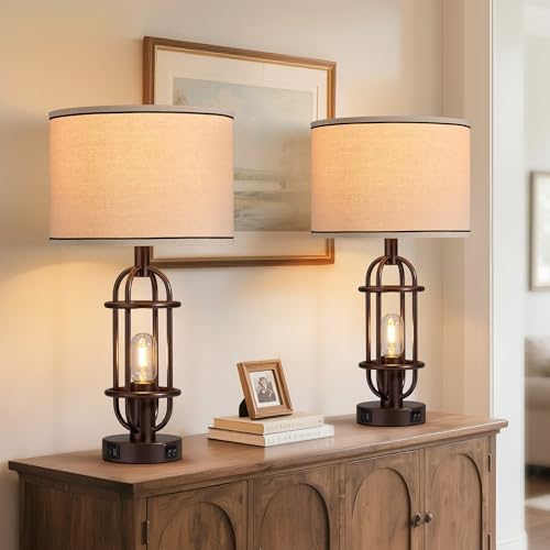 Reaketon Farmhouse Table Lamps for Living Room Set of 2, Oil Rubbed Bronze