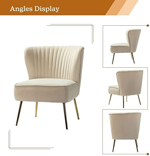 HULALA HOME Velvet Accent Chair, Modern Upholstered Cute Side Chair with Gold Metal Legs, Armless Wingback Slipper Chair Comfy Living Room Chair for Bedroom Guest Room Vanity,TAN